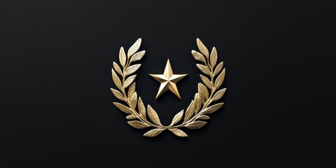 Fototapeta premium Golden Star Emblem Surrounded by Elegant Laurel Leaves Design