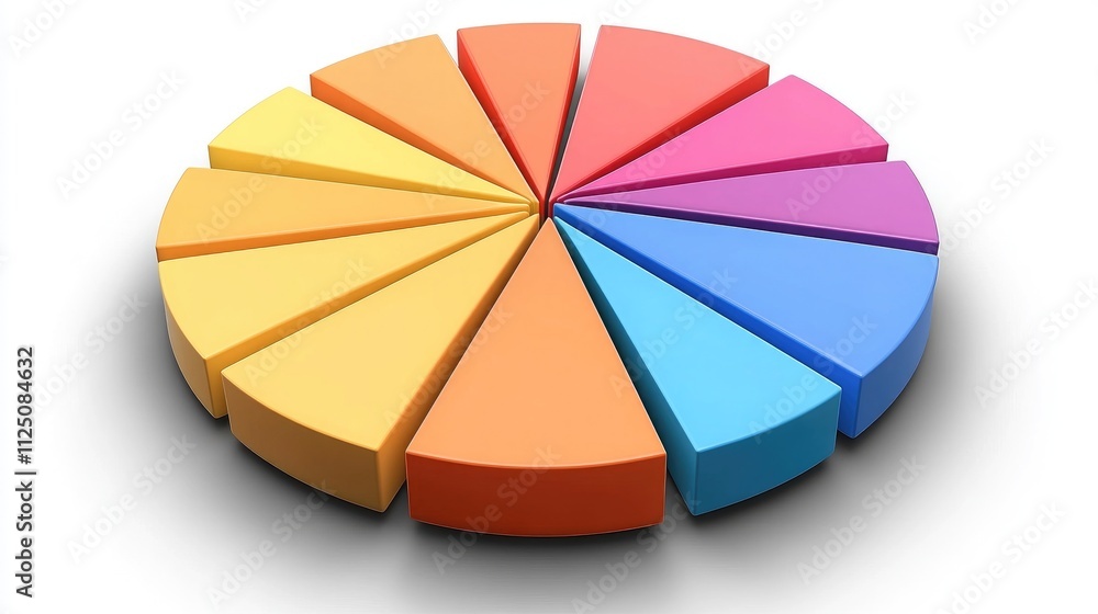 Poster a modern 3d pie chart with shiny, transparent slices in vivid colors, floating in space. each slice 