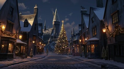 Obraz premium a Christmas tree in the center of the town