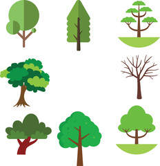 Set of vector trees natural tree plant design elements