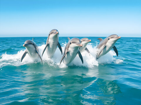 Dolphins jumping out of the water. Dolphins jumping out of the water.