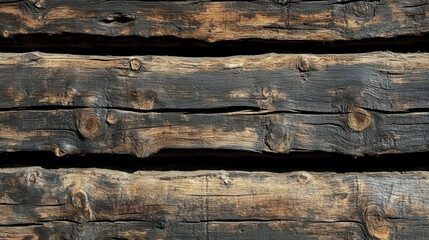 Obraz premium Weathered wooden planks with rich textures and dark tones create rustic backdrop. natural imperfections and grain patterns add character and warmth to any design