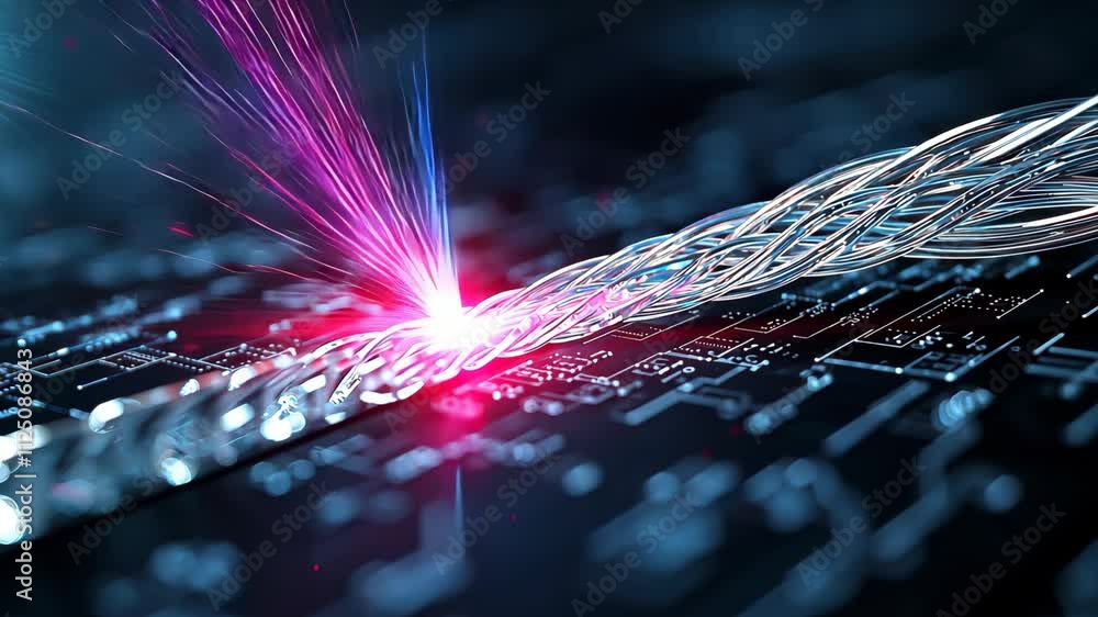 Poster futuristic abstract network design with bright lines and digital circuit patterns