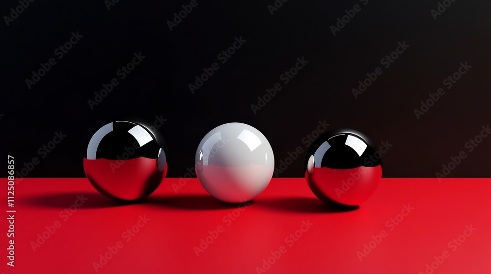 Aufkleber minimalist 3d spherical forms with reflective surfaces and complex shadows on dark background