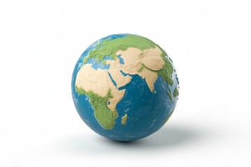 Fototapeta premium A simple globe design of Earth, showing its continents in vibrant green and oceans in calm blue, set against a white background