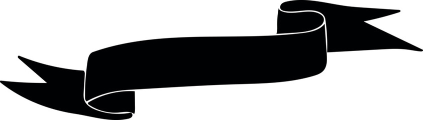Black vintage ribbon banner in modern simple flat design. Vector illustration