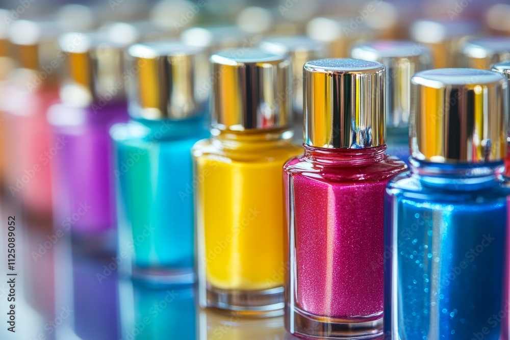 Aufkleber many nail polish bottles standing in a row, creating a vibrant display of color