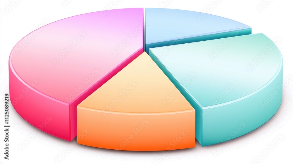 Poster a sleek 3d pie chart with glossy segments in various shades of red, blue, and green. the chart is se