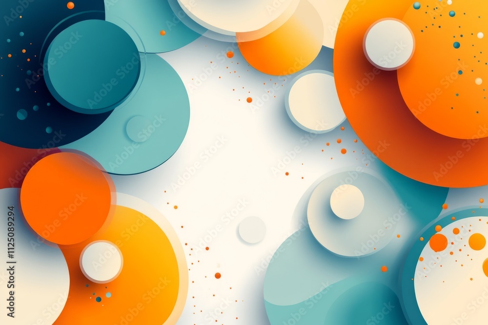 Poster modern abstract background with overlapping circles in vibrant orange and teal colors