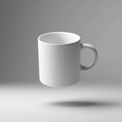 Obraz premium A minimalist white mug floats against a soft grey background, ideal for showcasing your design or branding ideas.