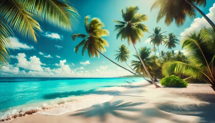 Fototapeta premium tropical beach with palms and turquoise water