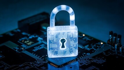 A glowing digital padlock sits on a circuit board, symbolizing the importance of cybersecurity in the digital age
