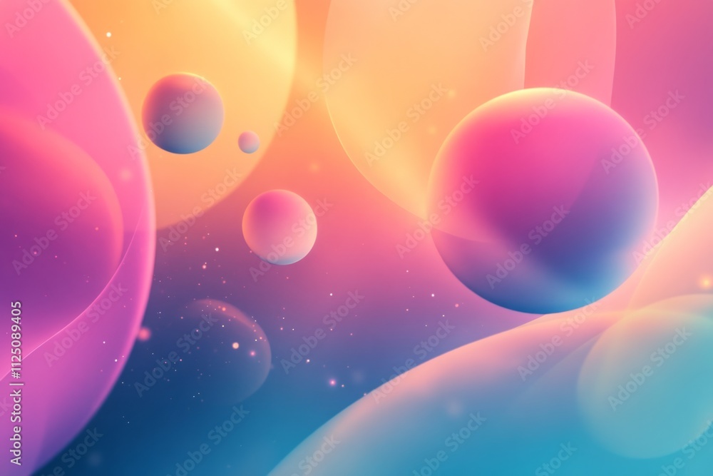 Poster colorful spheres floating in a gradient background creating a dreamy and abstract composition