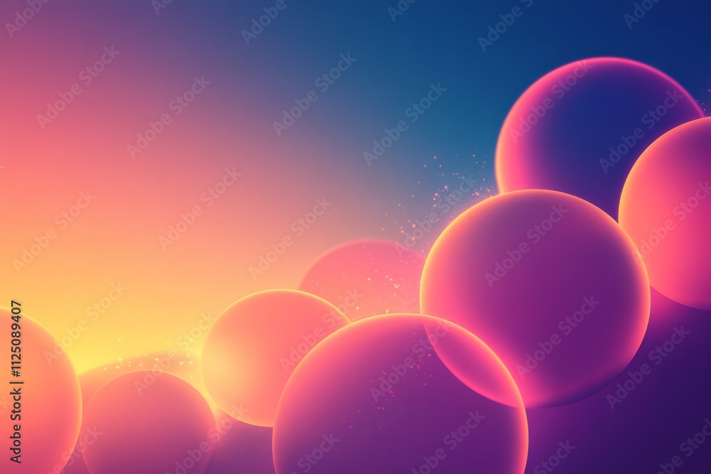 Poster Luminous spheres overlap and glow, forming an abstract composition with a gradient backdrop