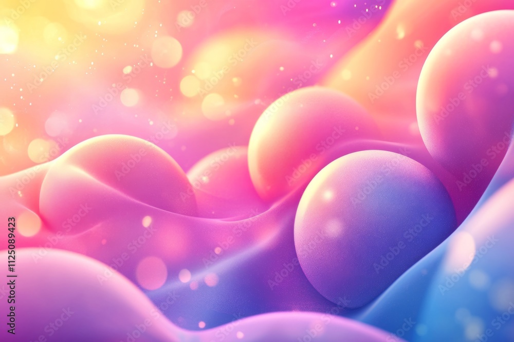 Poster abstract colorful spheres floating on a wavy background, creating a vibrant and dynamic visual
