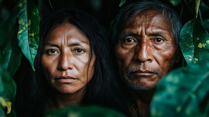 Fototapeta premium Indigenous Couple Portrait Framed By Lush Green Foliage