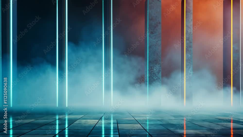 Poster futuristic abstract background with neon lights and fog for innovative design concepts