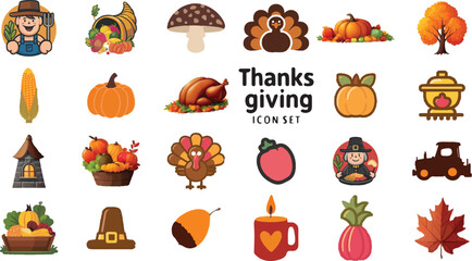 thanksgiving vector icon set on white background 