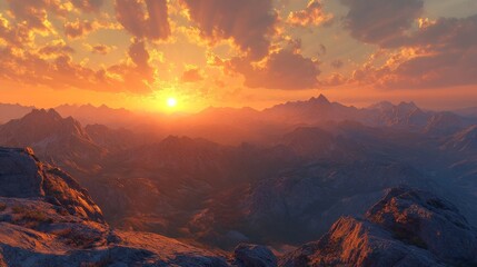 Naklejka premium Majestic Mountain Range Sunset Golden Hues