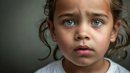 Portrait, face of scared child close up, emotional shot.