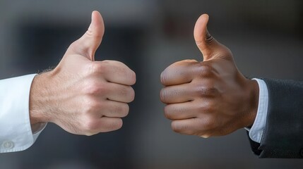 Two Diverse Hands Giving Thumbs Up Gesture for Positive Engagement and Cooperation