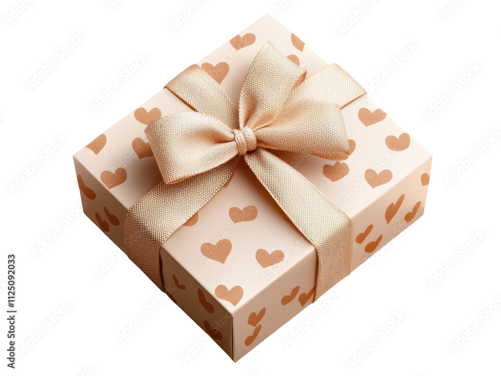 Poster small gift box with a heart pattern and a delicate bow, isolated on a transparent background