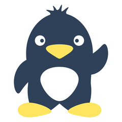 Cute Penguin Small Waving Greeting South Pole Bird Design Lover Art Vector Illustration Card T-Shirt Poster Sticker Graphic Print Decorative Drawing Isolated Logo Decoration Symbol Creative Cool Style