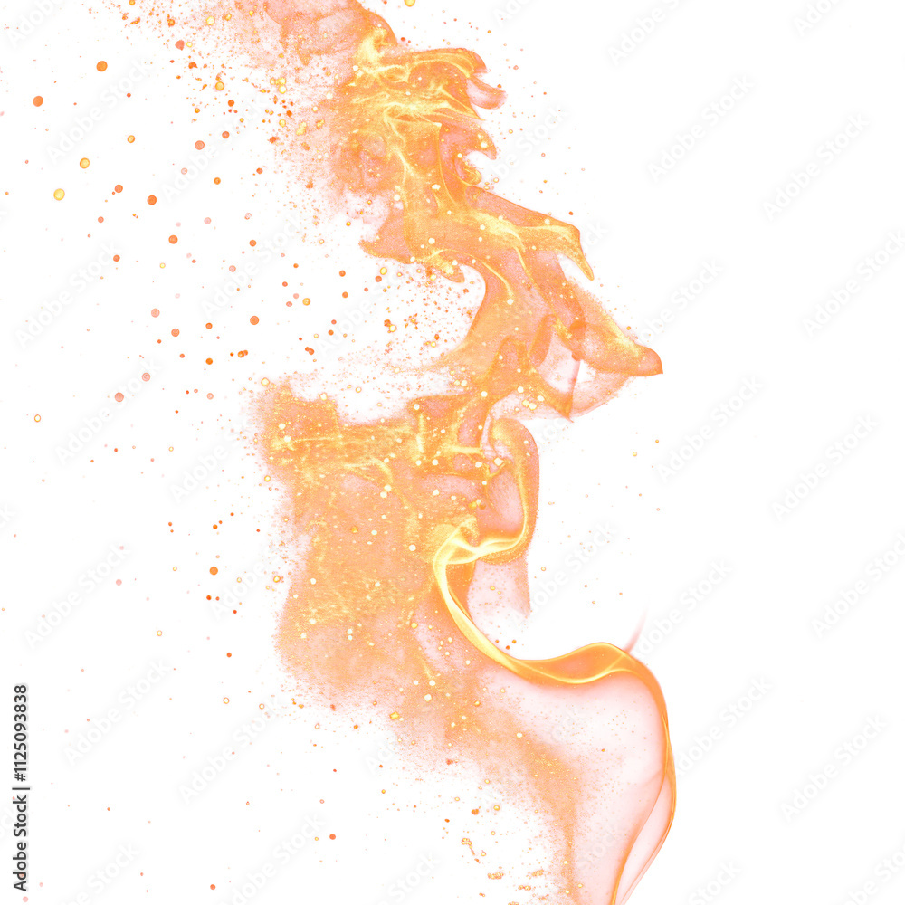 Poster a swirling golden smoke effect, shimmering with particles, creating a dynamic and ethereal appearanc