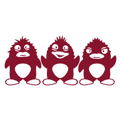 Fototapeta premium 3 Crazy Penguin Friends Crew Three Team Fun Squad Design Lover Art Vector Illustration Card T-Shirt Poster Sticker Graphic Print Decorative Drawing Isolated Logo Decoration Symbol Creative Cool Style 