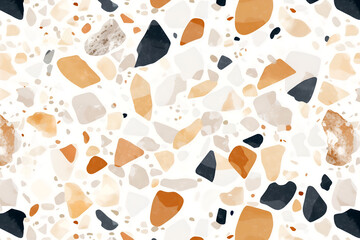 Terrazzo pattern with high-resolution details, in style of contemporary home decor. Beige, cream, and warm earthy stone chips on a light background, textured, artistic, modern, premium, stylish