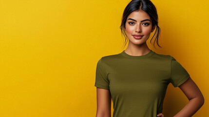 Obraz premium High Neck T Shirt Mockup Worn by Indian Model for Cold Weather