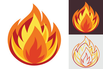 Fire and Flame Vector Icon. Bonfire Silhouette Logotype - Flat Style Concept for Flame and Fire Illustration