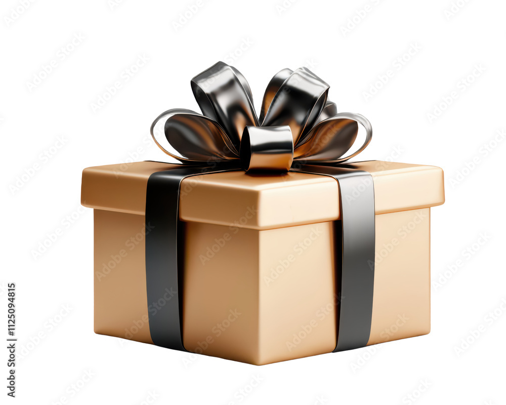 Aufkleber artistic rendering of a gift box with metallic textures and a satin bow, isolated on a transparent f