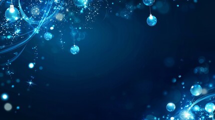 Vibrant Blue Holiday Backdrop with Glowing Garland and Shimmering Ornaments