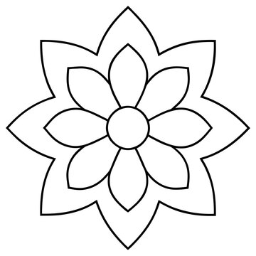 A simple flower mandala outline with a black silhouette & Mandala outline vector illustration. Floral mandala outline shape elements icon vector