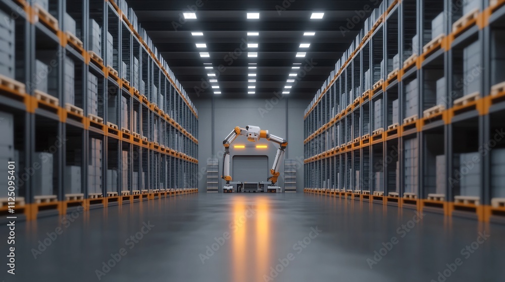 Aufkleber smart automated warehouse with robotic logistics systems handling inventory and goods distribution
