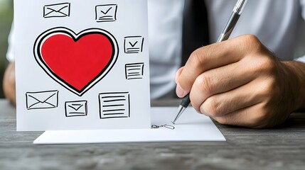 of a man writing a heartfelt note, blended with an image of meaningful words and expressions. | [men's]:[dating advice] 