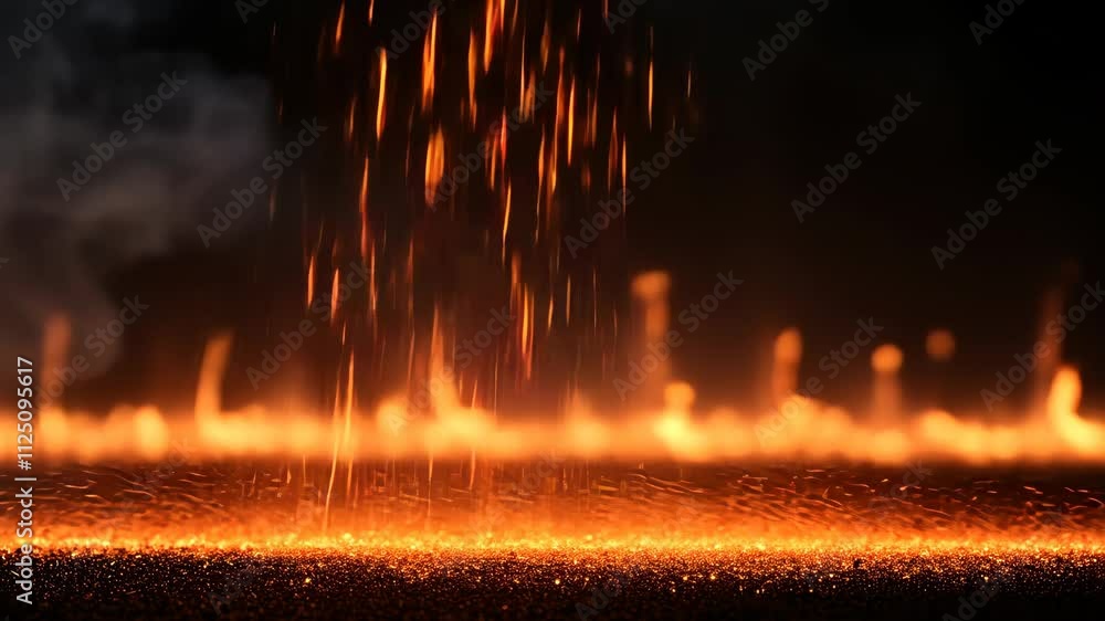 Poster stunning elements of fire particles erupting in dynamic flow against a dark background