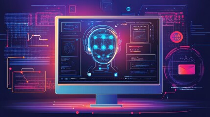 Obraz premium Cyberpunk ai chatbot interface with neon lighting and circuitry designs