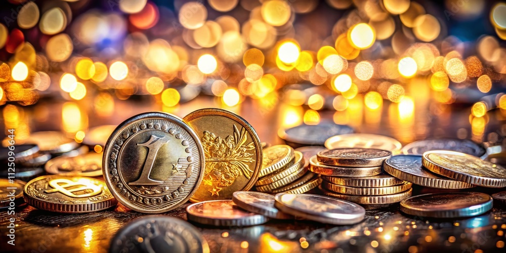 Aufkleber creative design of coin symbols with bokeh effect, showcasing unique concepts for finance and invest