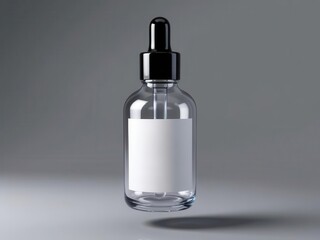 A sleek glass dropper bottle with a blank label, ideal for beauty or wellness product presentations.