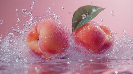 Two Ripe Peaches Splashing In Water