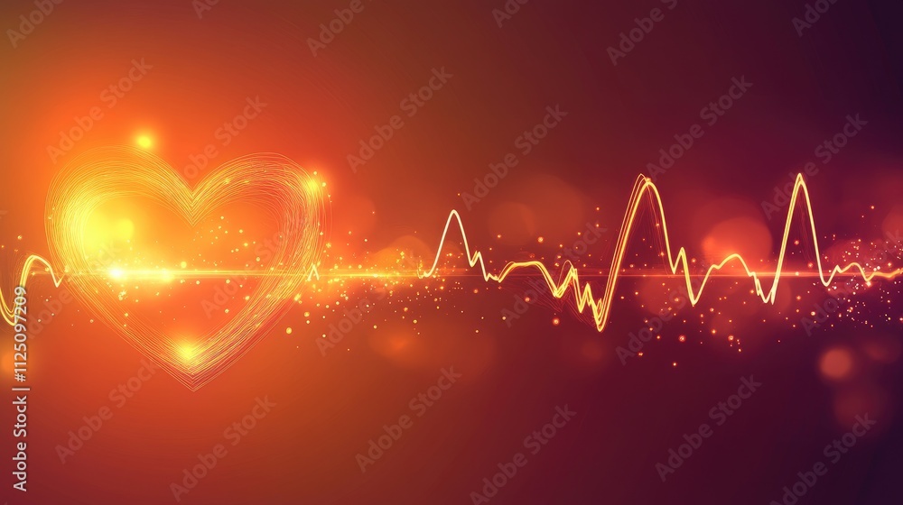 Poster an abstract representation of heartbeats with glowing lines and pulsating waves, against a soft grad