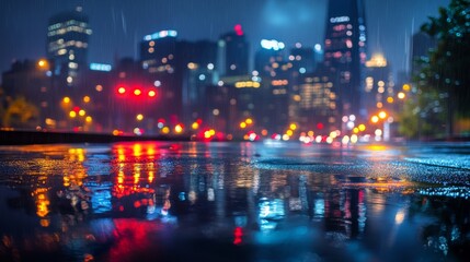 Obraz premium Cityscape Reflections In Rain At Night