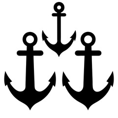 A simple ship anchor with a black color silhouette & Anchor set vector illustration. Ship elements icon vector