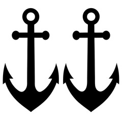 A simple ship anchor with a black color silhouette & Anchor set vector illustration. Ship elements icon vector