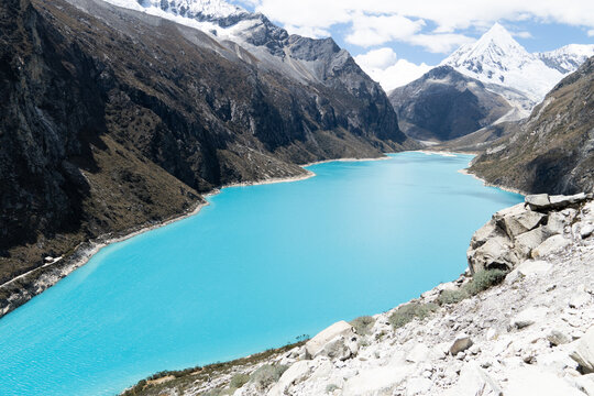 View of the Laguna Paron (4200 a.s.l.) - one of the most beautiful lakes, and the largest in the Cordillera Blanca, Peru. 