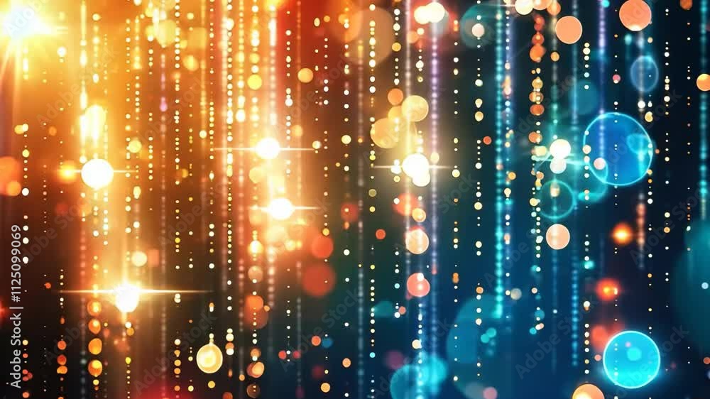 Poster colorful glowing abstract lights with bokeh and vertical streaks