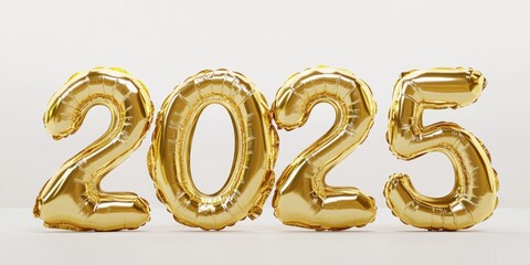 2025 in gold foil balloon letters on white background