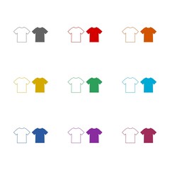 T-shirt color and white icon isolated on white background. Set icons colorful